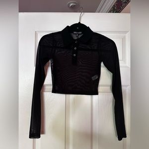 Sheer Cropped Longsleeve Polo
